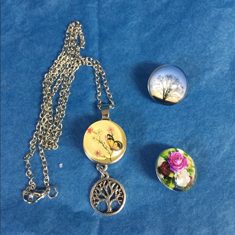 Silver TREE OF LIFE Snap Button Necklace